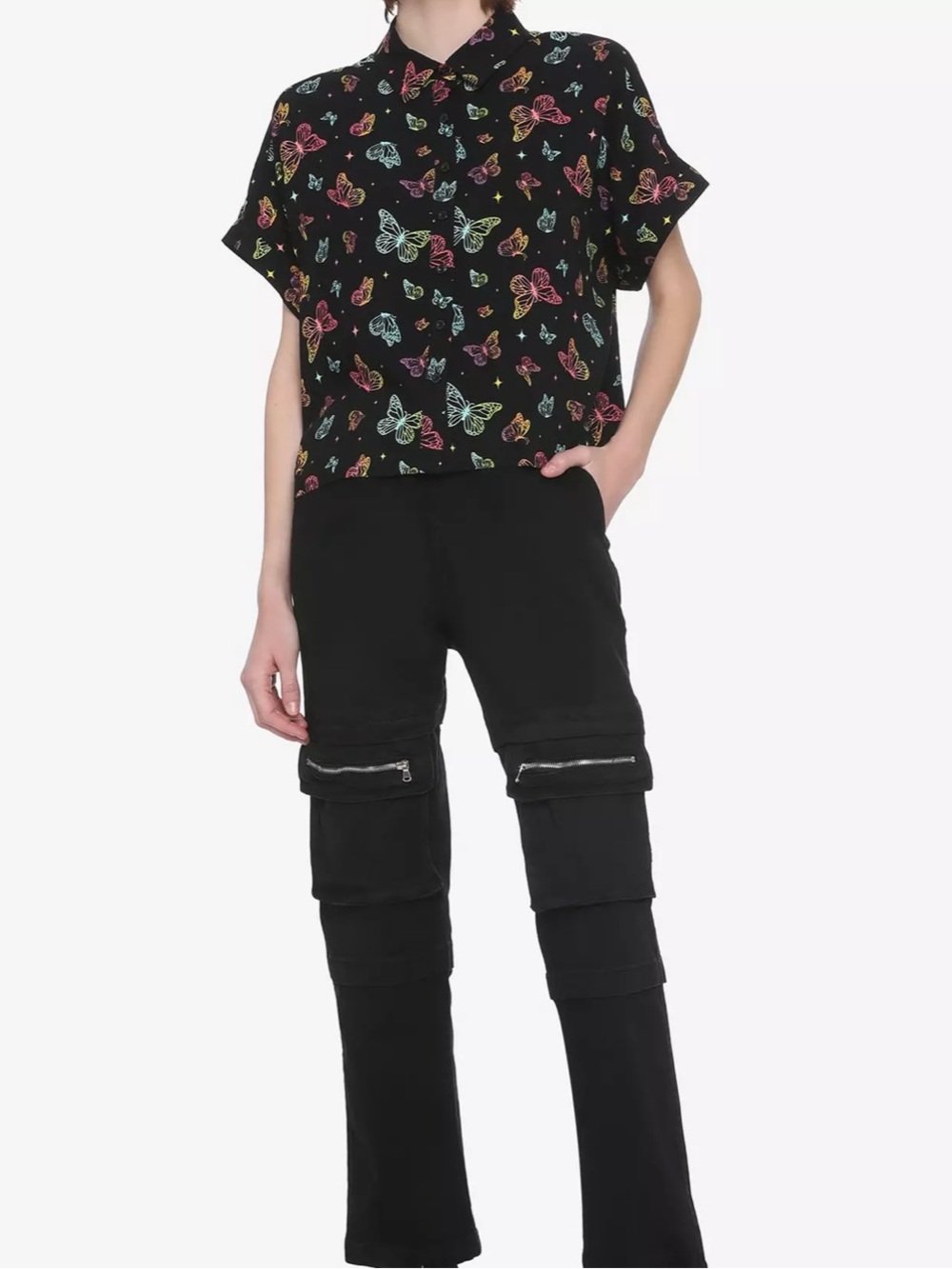 Hot Topic Rainbow Butterfly Print Black Plus Size Top - Picture 2 of 11